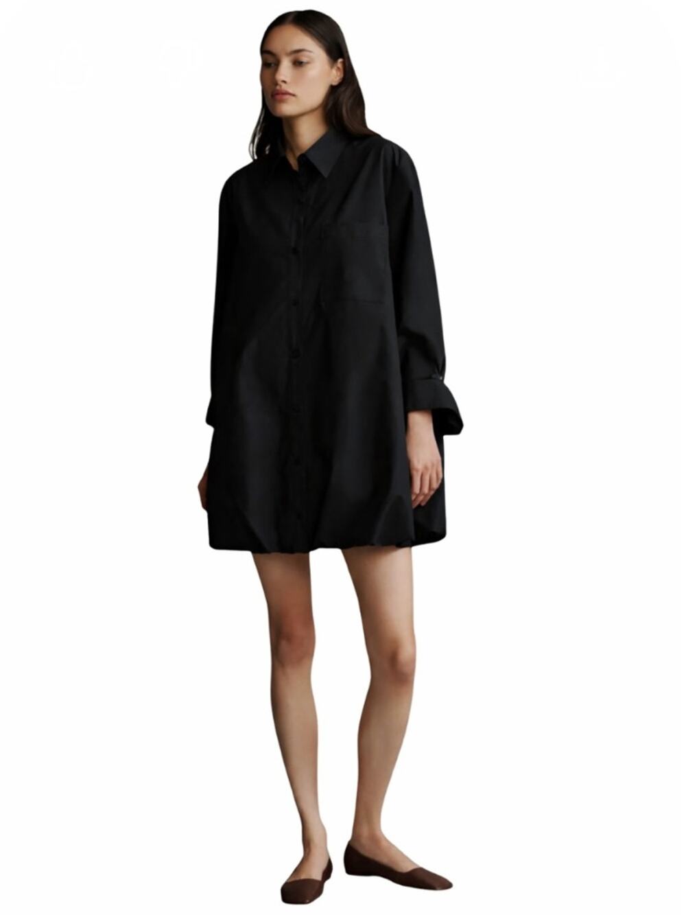 NWT TWP Lunch at Lou Lou bubble hem shirt dress black sz XS/S